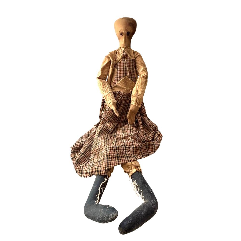 Nancy Evers Signed Primitive Americana Doll 32" 2006 Coffee Stained Grungy Prim